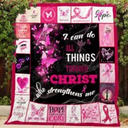 Pink Ribbon I Can Do All Thing Through Christ Quilt Geembi™