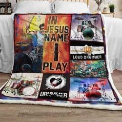 In Jesus Name I Play, Drummer Sofa Throw Blanket Geembi™