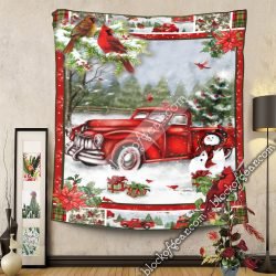Geembi™ Christmas Red Truck Snowy Cardinals Tapestry Wall Hanging