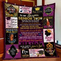 Our Daughter Senior 2020 Black Woman, Mom And Dad Quilt Blanket Geembi™