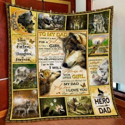 My Dad, My Hero I Love You, Love Your Daughter, Wolf Quilt Blanket Geembi™