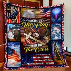 Stand For The Flag Kneel For The Cross Eagle Quilt Blanket