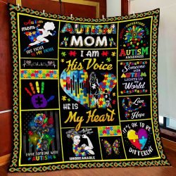 I Am His Voice, He Is My Heart, Autism Quilt Blanket Geembi™