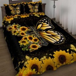 Faith Jesus Christ Butterfly Sunflower Quilt Bedding Set Geembi™