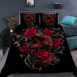 Skull Rose Meaning Geembi™ Rose Flowers Sugar Skull Quilt Bed Set