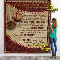 Personalized Grandma To Grandson Baseball Quilt Blanket Geembi™