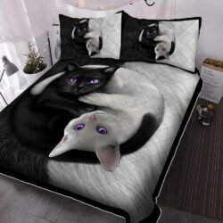 Cat Quilt Bedding Set Black And White Cat DBD2841QS - King 91"x 102"