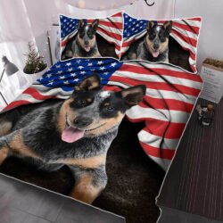 Australian Cattle Dog. Blue Heeler American Patriot Quilt Bedding Set THH2903QSv20