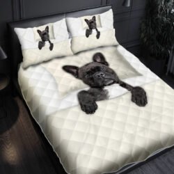 French Bulldog Quilt Bedding Set, Dog Sleeping In Bed QNN602QSa