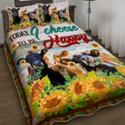Today I Choose To Be Happy Cow Sunflower Quilt Bedding Set