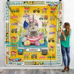 Personalized Cute Easter Bunny In The Truck Sofa Throw Blanket Geembi™