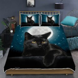 Black Cat Moon Quilt Bedding Set Geembi™