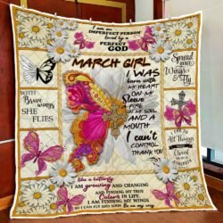 March Girl I Was Born With My Heart On My Sleeve. Butterflies Birthday Quilt Blanket Geembi™
