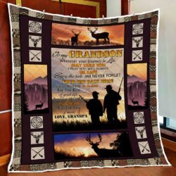 To My Grandson. Never Forget Your Way Back Home. Deer Hunting Quilt Blanket Geembi™
