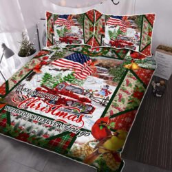Christmas Cardinals Red Truck Quilt Bedding Set THH2679QSv2