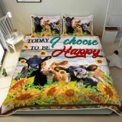 Today I Choose To Be Happy Cow Sunflower Quilt Bedding Set