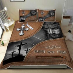 Jesus Christian. Faith Over Fear Quilt Bedding Set Geembi™