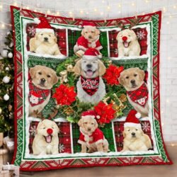 Golden Retriever Dog Merry Christmas Quilt Blanket Geembi™