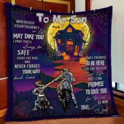 Motorcycle Biker To My Son Halloween Quilt Blanket Geembi™