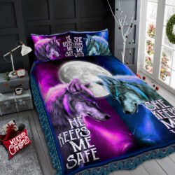 He Keeps Me Safe She Keeps Me Wild, Wolf Quilt Bedding Set Geembi™