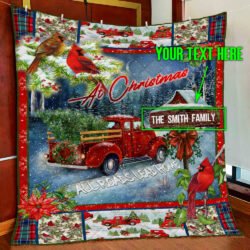 Personalized Christmas Red Truck Custom Name Quilt Blanket Geembi™