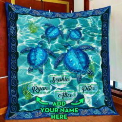 Personalized Turtle Custom Four Names Quilt Blanket Geembi™