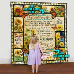 Personalized To Daughter. Granddaughter Sunflower Butterfly Quilt Blanket Geembi™