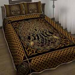 Yggdrasil Symbol With Raven Quilt Bedding Set Geembi™