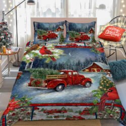 Christmas Red Truck Cardinal Quilt Bedding Set Geembi™