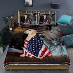 Yellow Labrador Retriever American Patriot Quilt Bedding Set Geembi™