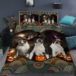 Boston Terrier Halloween Pumpkin Quilt Bedding Set Geembi™