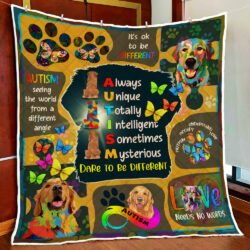 Golden Retriever Autism Awareness Quilt Blanket Geembi™