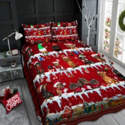 Merry Dachshund Christmas Quilt Bedding Set Geembi™