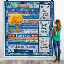 To My Mom, You Are The World, Love Your Son Quilt Blanket Geembi™