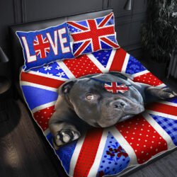 Staffordshire Bull Terrier Dog Quilt Bedding Set UK Flower Pattern NTB237QSv5