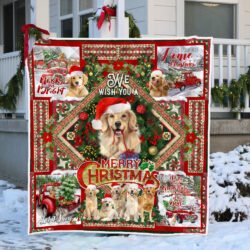 Golden Retriever. We Wish You A Merry Christmas Quilt Blanket THH2712Qv1