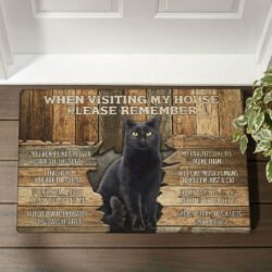Black Cat Sitting At Front Door Doormat THB3597DM