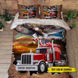 Personalized American Truck Driver. Patriotic American Eagle Quilt Bedding Set THN3581QSCTv1