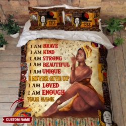 Personalized Black Woman Name Quilt Bedding Set, I Am Unique QNN679QSCT