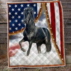 Horse Quilt Blanket Black Horse and American Flag BNT382Q