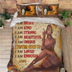 Personalized Black Woman Name Quilt Bedding Set, I Am Unique QNN679QSCT