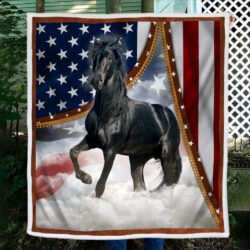 Horse Sofa Throw Blanket Black Horse and American Flag BNT382B