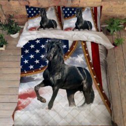 Horse Sofa Throw Blanket Black Horse and American Flag BNT382B