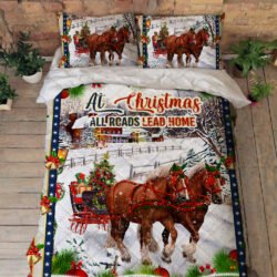 Horse Quilt Bedding Set At Christmas, All Roads Lead Home ANT346QS