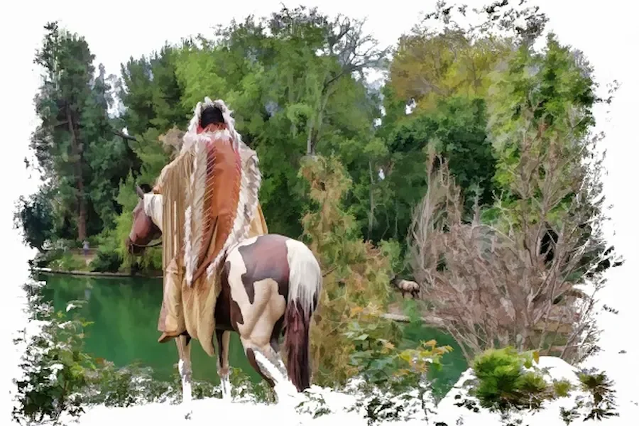 native american indian riding on a horse