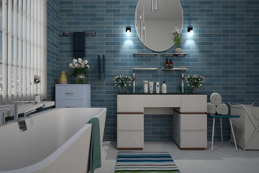 Blue tiles for bathroom walls