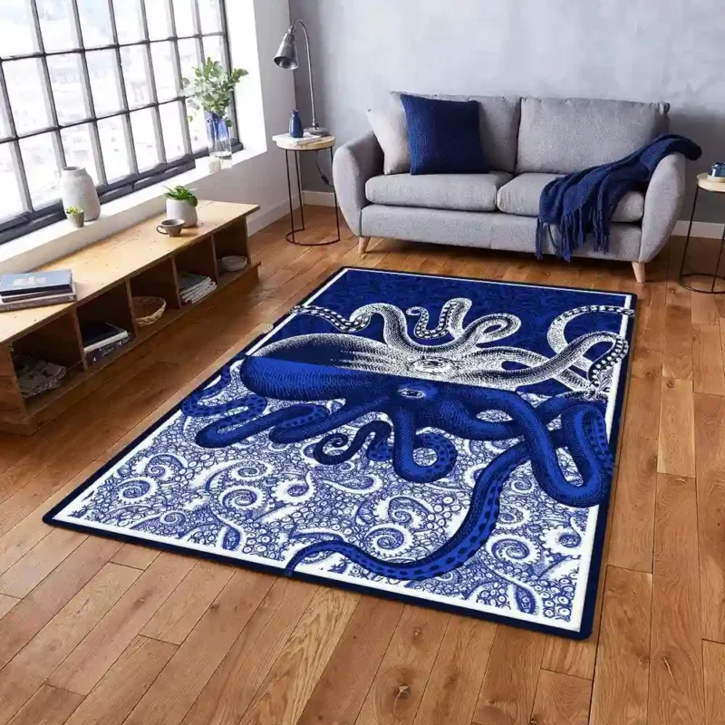 Blue And White Octopus rug