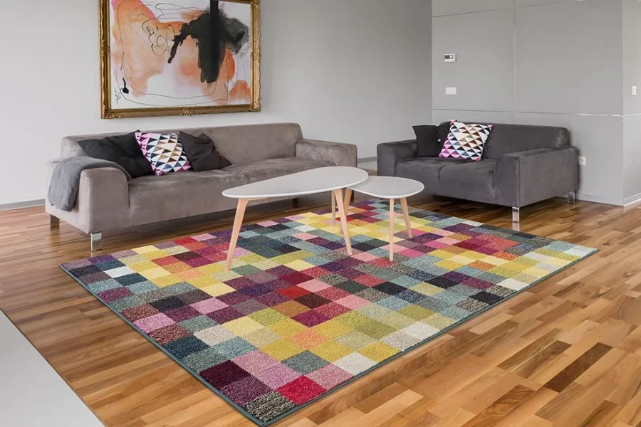 Multi-Colored Checkered Modern Area Rug
