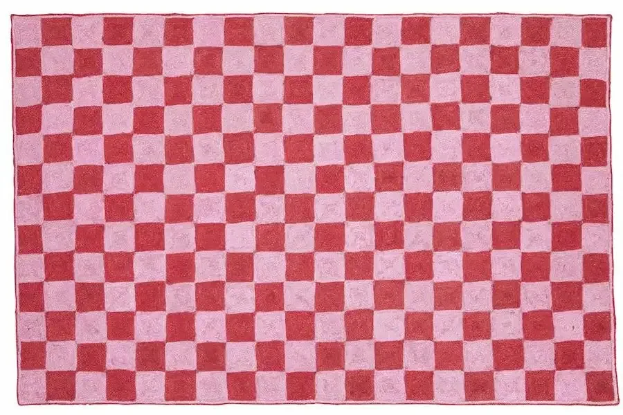 Pink and Red Large Checkered Jute Rug
