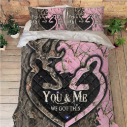 Personalized For Husband And Wife. Deer Couple In Love Camo Quilt Bedding Set THH3656QSCT